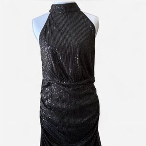 Black Sequin Halter Mini Dress for Cocktail